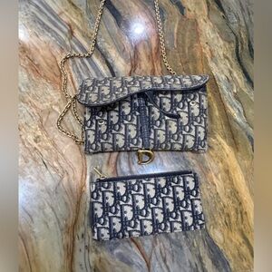 Christian Dior Oblique Jacquard Saddle Pouch with Chain Box & Pouch